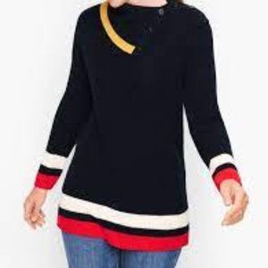 Talbots TIPPED SPLIT NECK SHAKER STITCH SWEATER, Size S